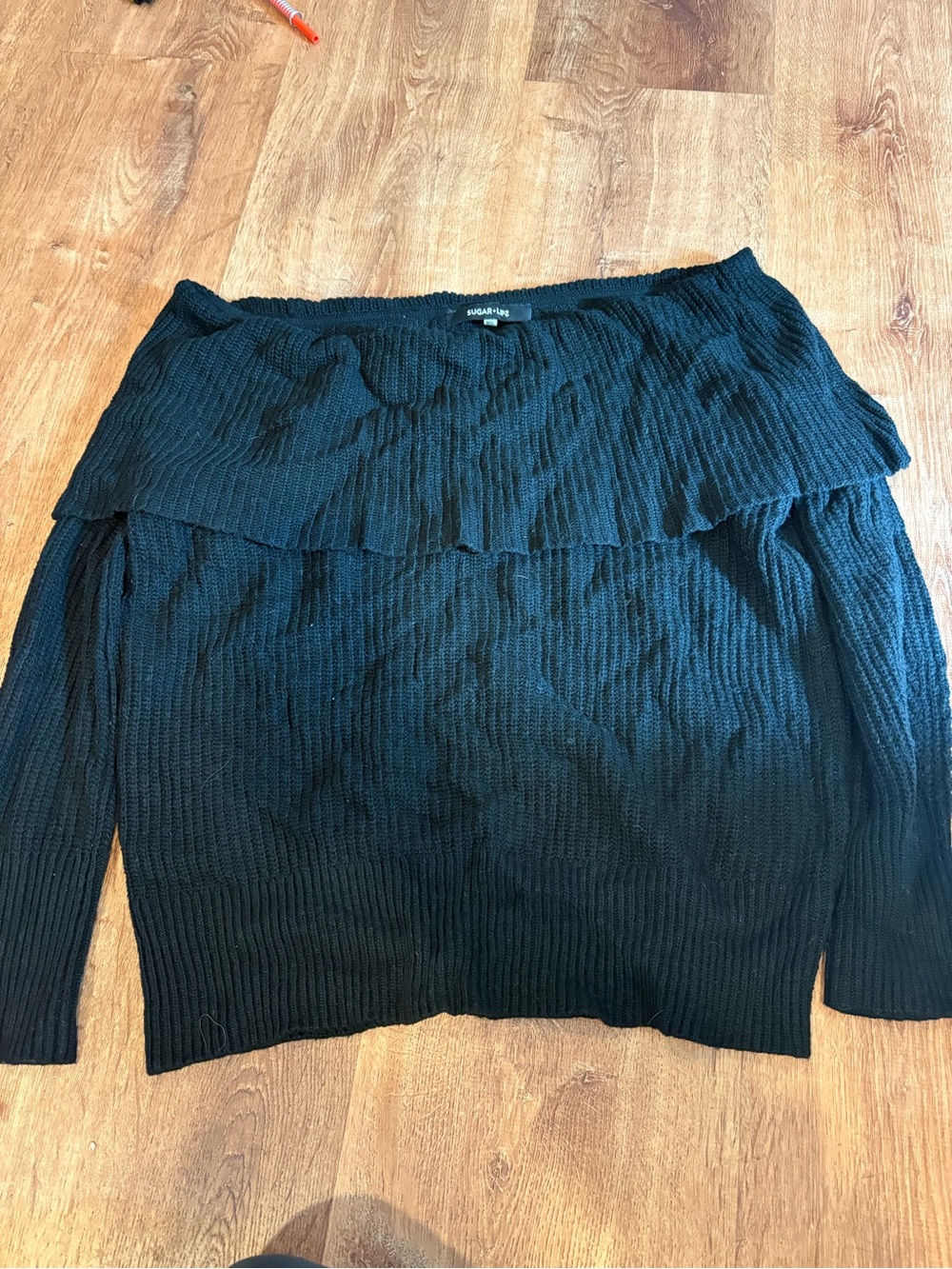 Sugarlips Black Off-the-Shoulder Ribbed Sweater